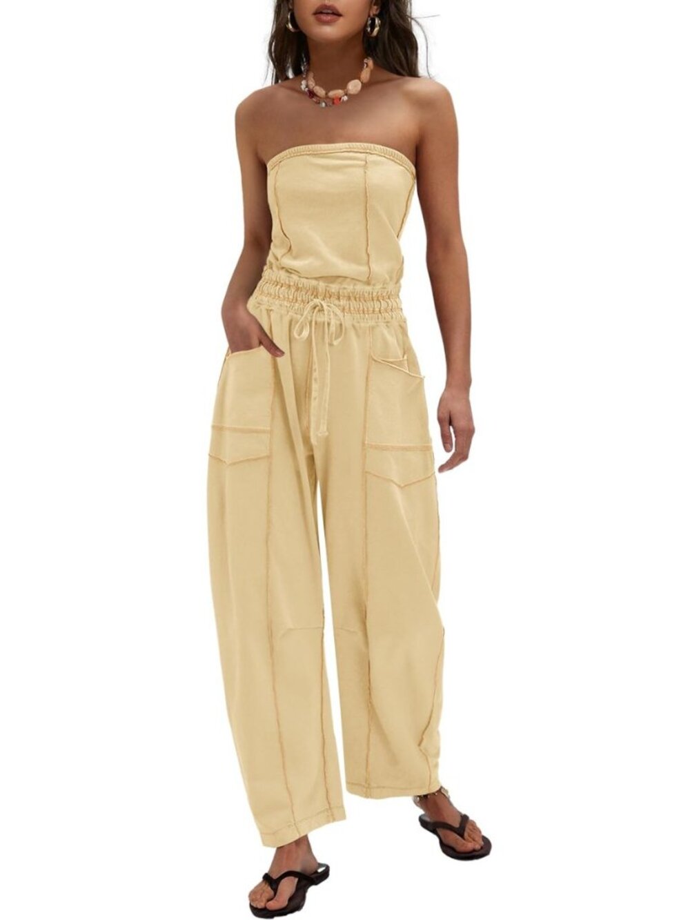 Womens Casual Strapless Jumpsuits off the Shoulder Summer Rompers Sleeveless One